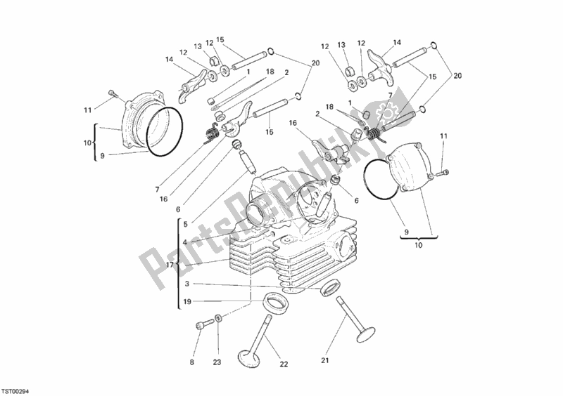 All parts for the Vertical Cylinder Head of the Ducati Monster 696 USA 2008